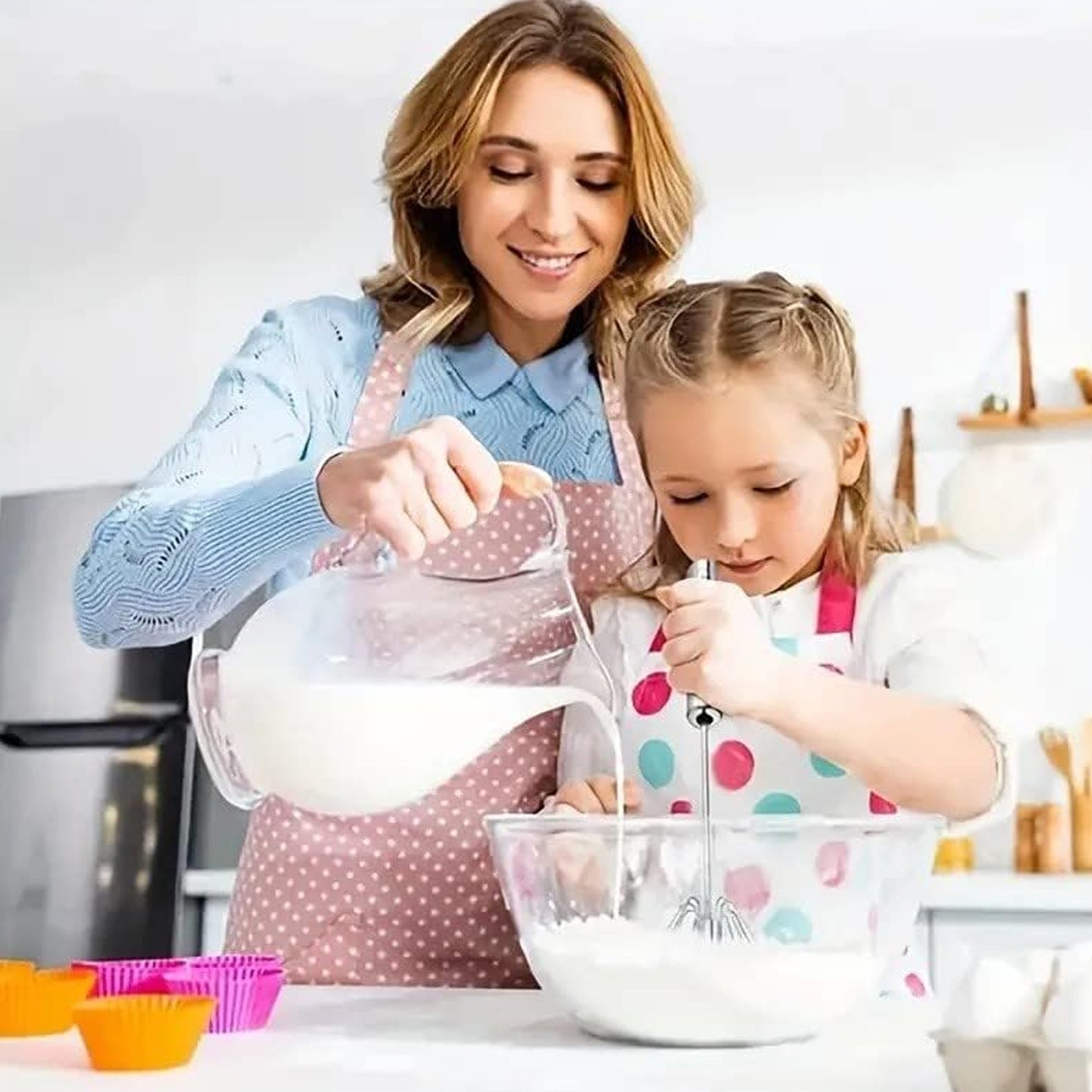 Medium Stainless Steel Egg Whisk Hand Push Rotary Whisk Blender (1 Pc 30 Cm)