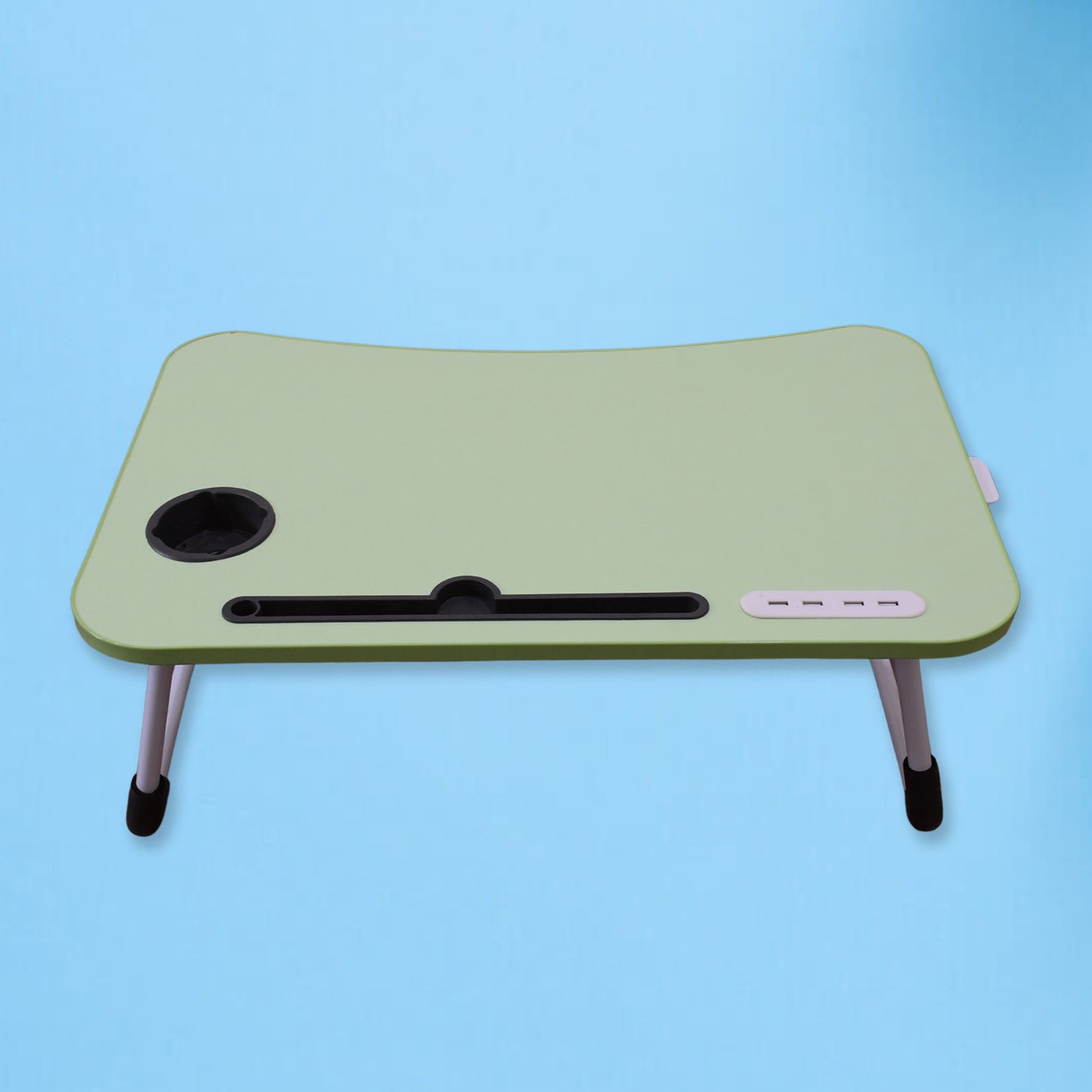 7892 Multipurpose Study Table Foldable Portable Notebook Bed Lap Desk Tray Stand Reading Holder With Coffee Cup Slot Drawer Fan Usb Cable Light For Breakfast Reading Movie Watching (1 Pc Mix Color)