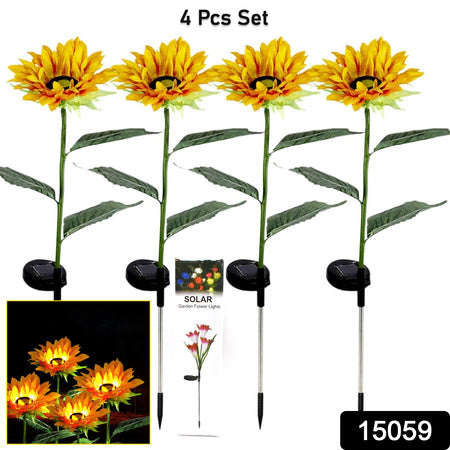 Garden Solar Sunflower Outdoor Led Light Inserted Ground Simulation Plant (4 Pcs Set)