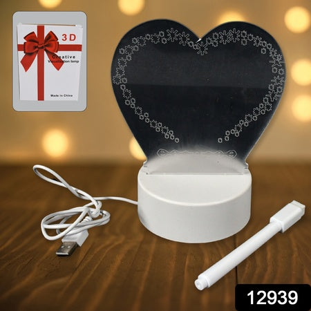 12939 Creative Visualization Lamp 3 Dacrylic Decorative Lamp For Creative Keeps Notes Drawing Table Lamp For Home Decor Bedroom Gift Office Decoration Erasable Board (Heart-shape 1 Pc)