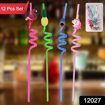Childrens Plastic Straws Reusable Plastic Straws (12 Pcs Set Mix Design)