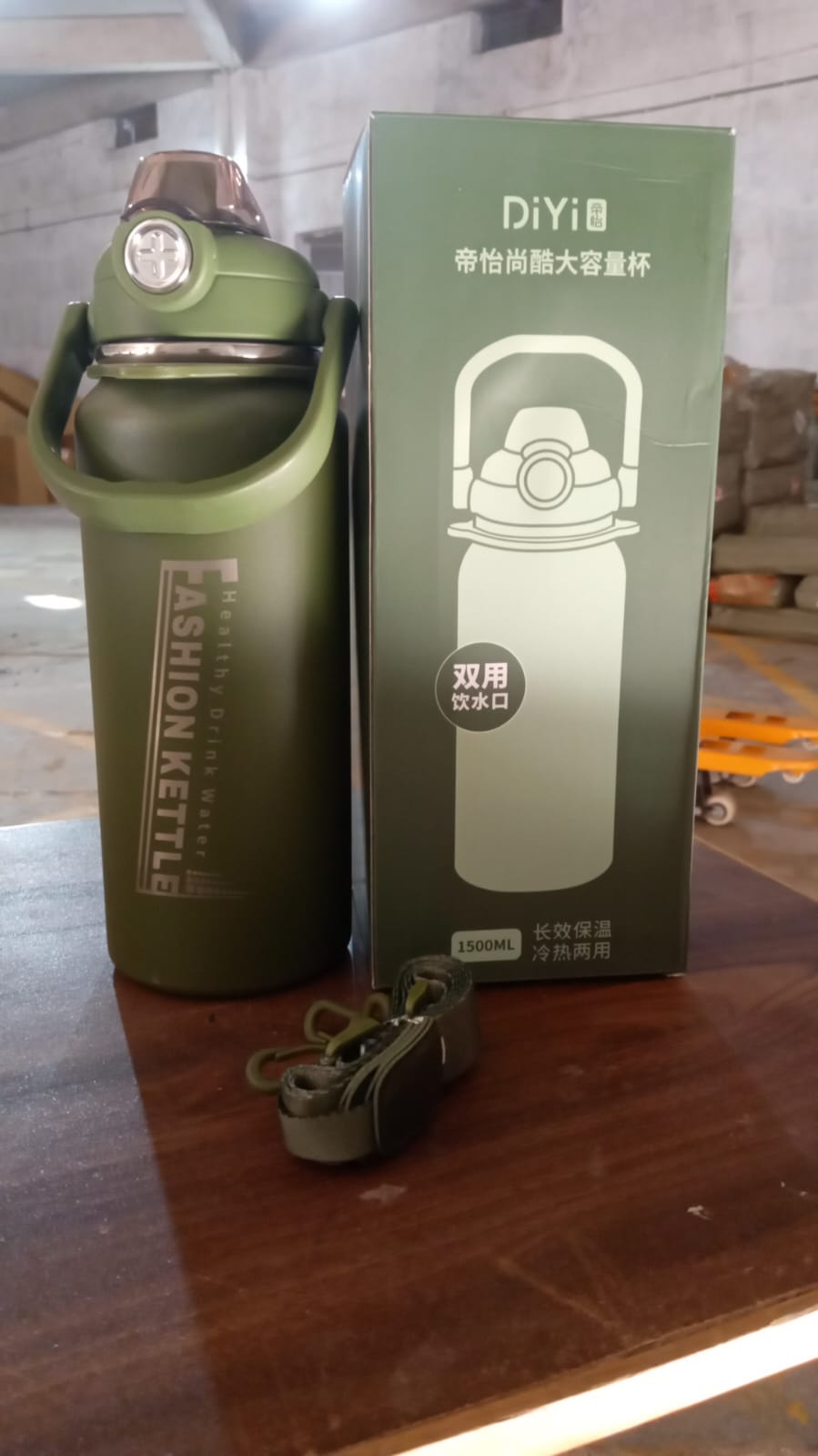 13039 Liter Stainless Steel Water Bottle With Straw Strap Handle Vacuum Insulated Thermos Flask Double-walled Coffee Thermos Flask Leak-proof Water Bottle For Sports Fitness Gym (1500ml)