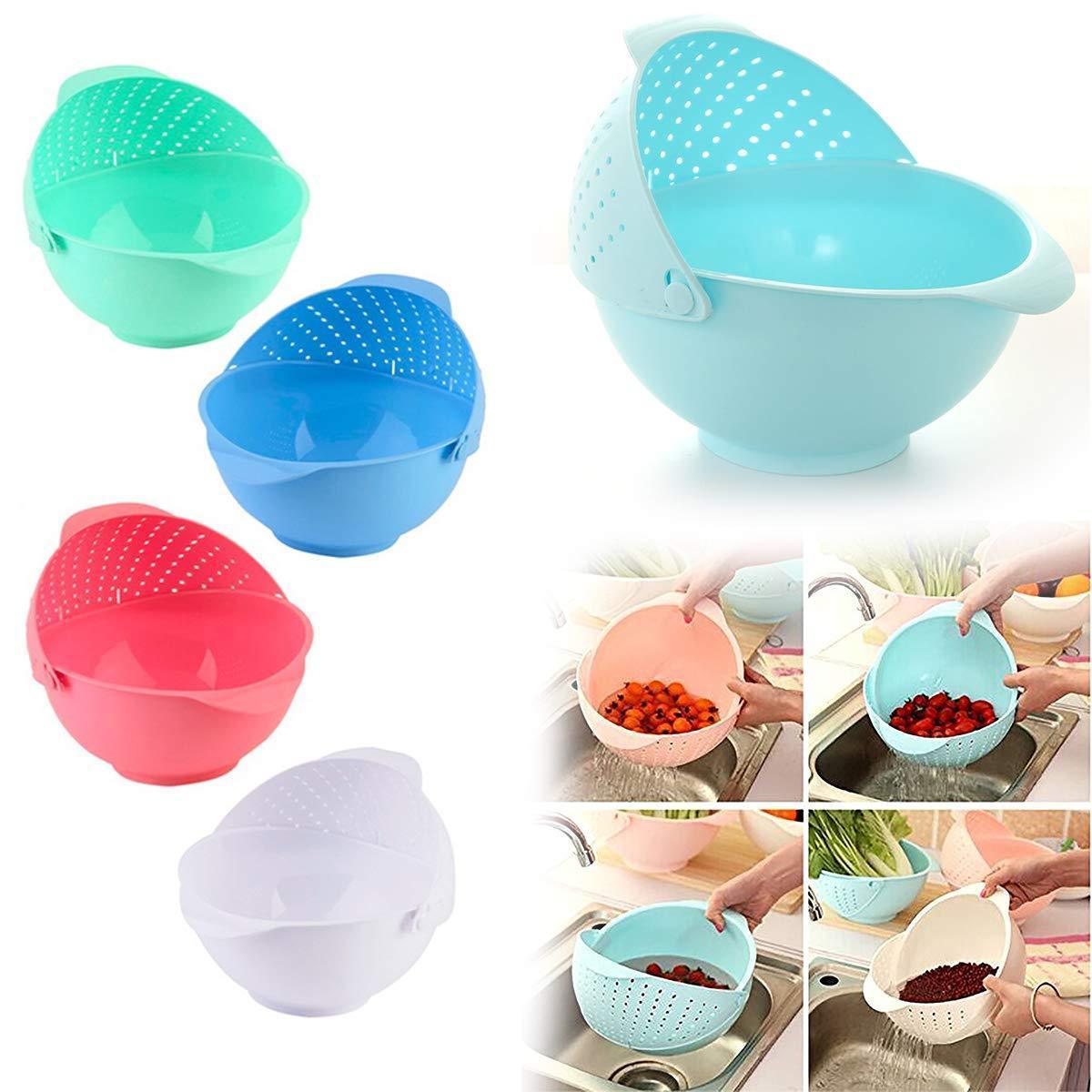 2145 Plastic Revolving Multi Functional Rice Vegetable Fruit Wash Basket Bowl (Multi Colour)