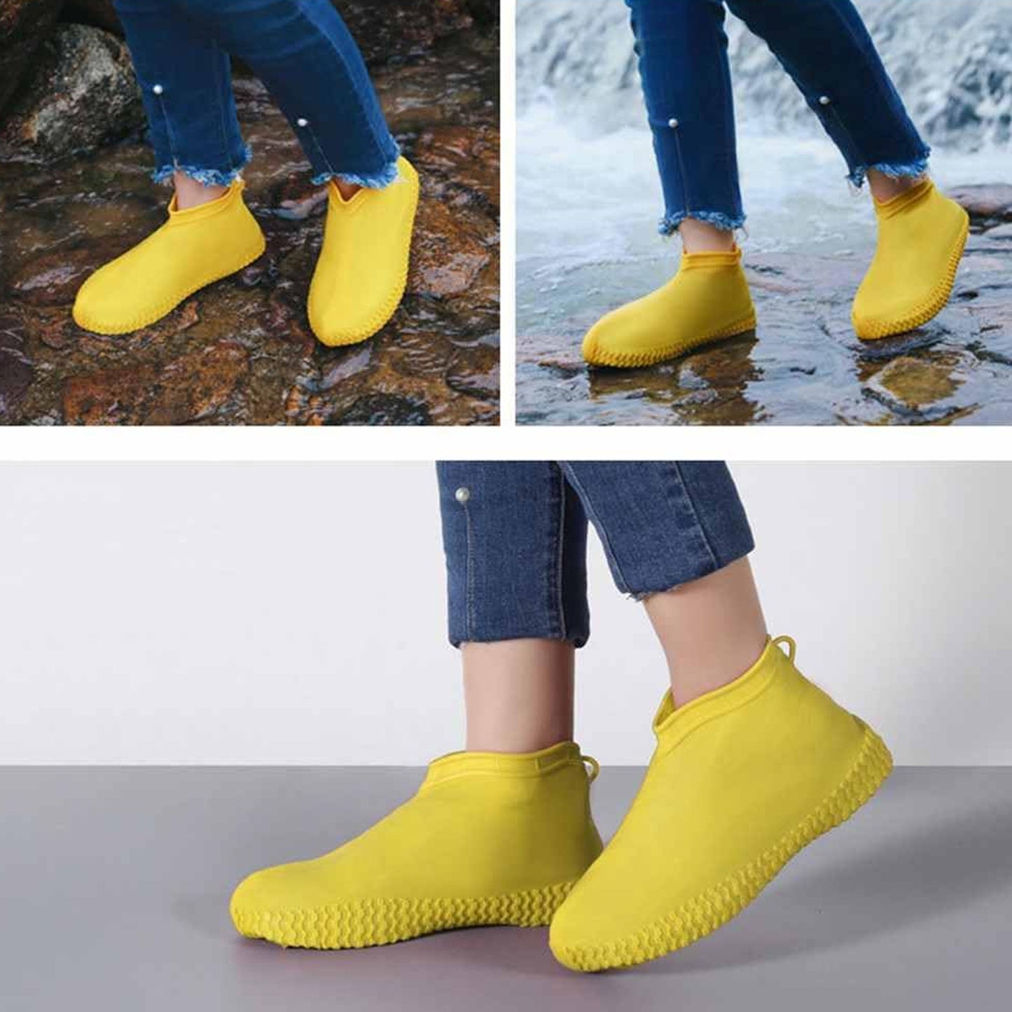 17983 Non-slip Silicone Rain Reusable Anti Skid Waterproof Fordable Boot Shoe Cover (Extra Large Size (Xl) 1 Pair Yellow)