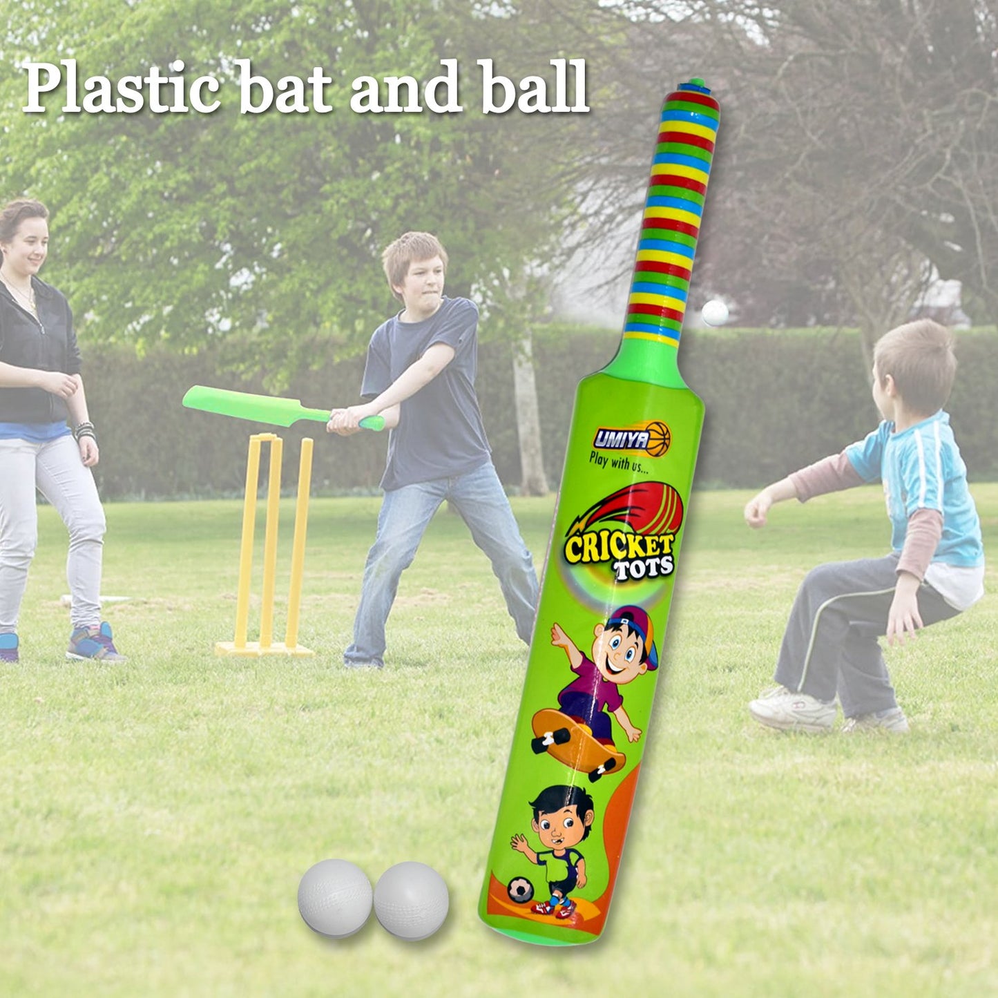 8002 Combo Of Light Weight Plastic Bat Ball Hockey For Kids Boys Indoor Outdoor Play