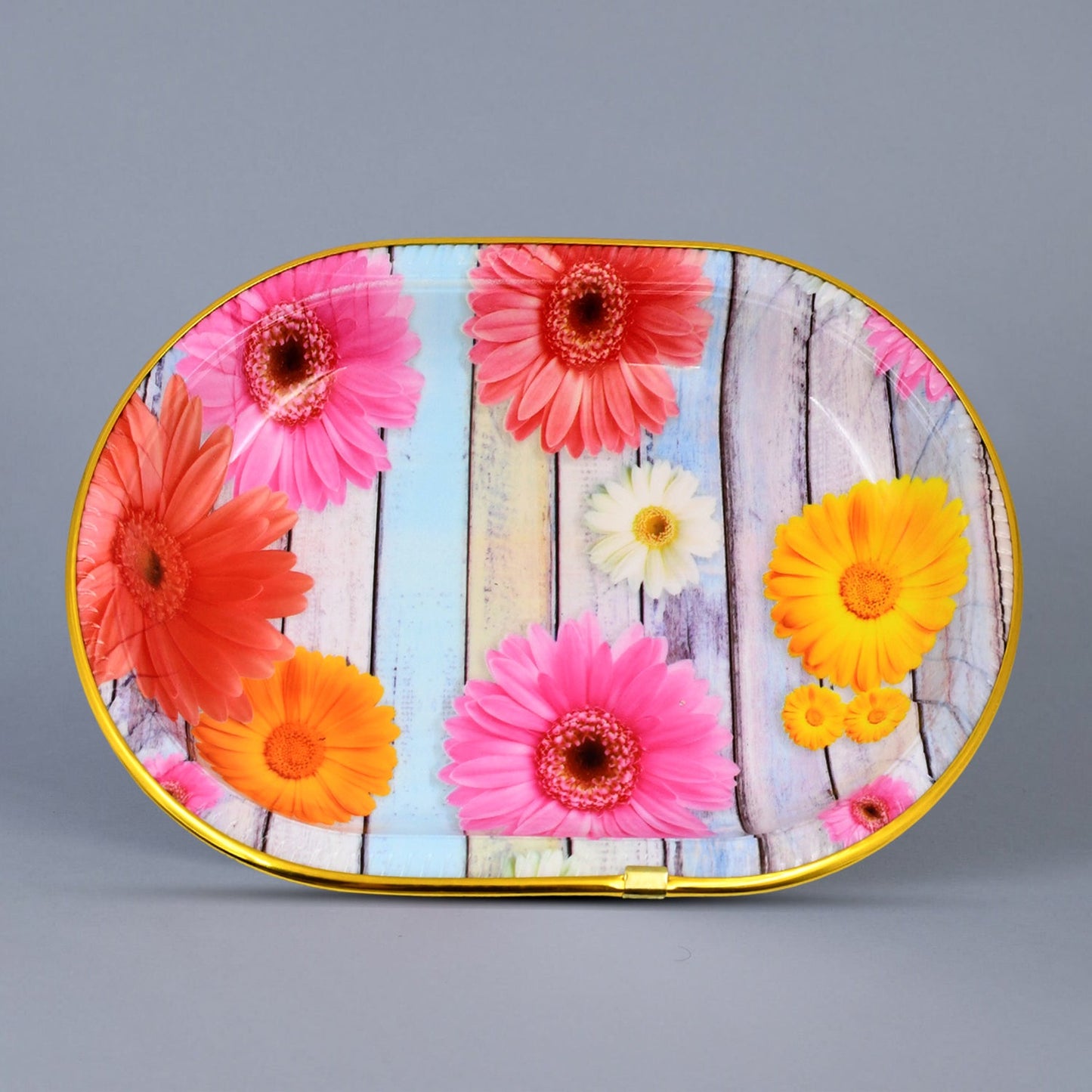 Medium Plastic Flower Printed Design Serving Tray (1 Pc 31 X 21 Cm)
