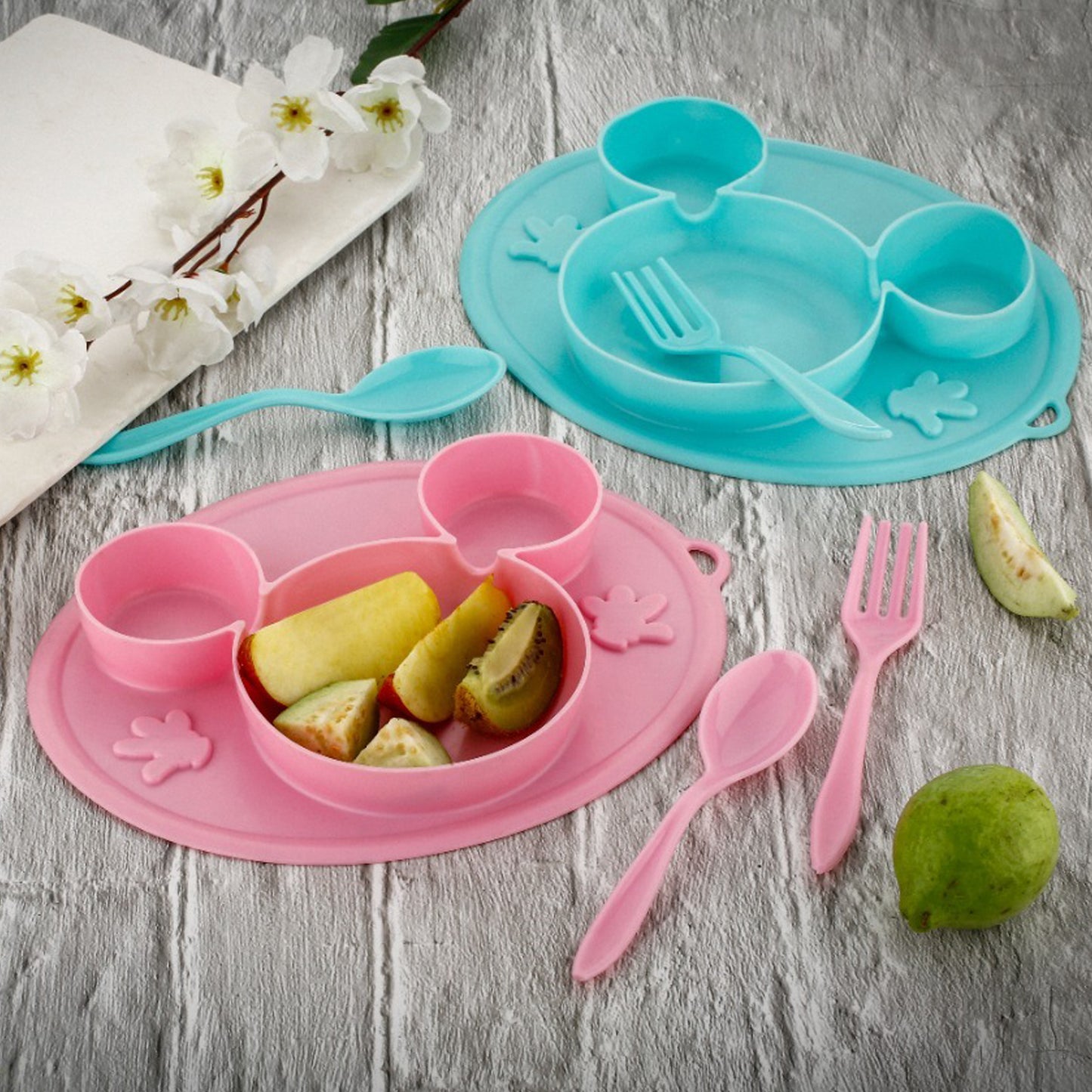 5209 Silicon Micky Plate And 1 Spoon 1 Fork Card Paking ( 1 Pc Product)