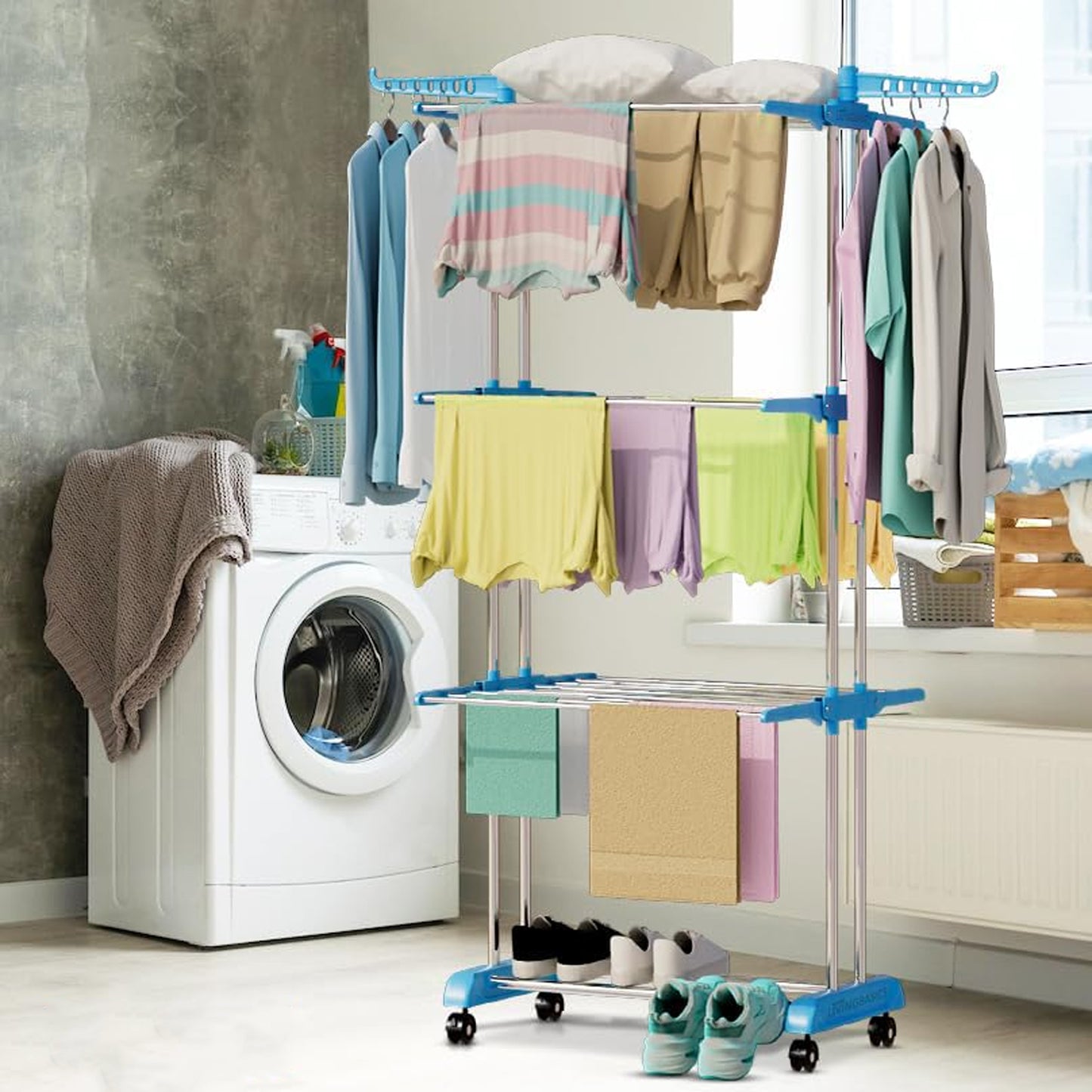 Premium Heavy Duty Stainless Steel 3 Layer Foldable Cloth Drying Stand (1 Set With Brown Box)