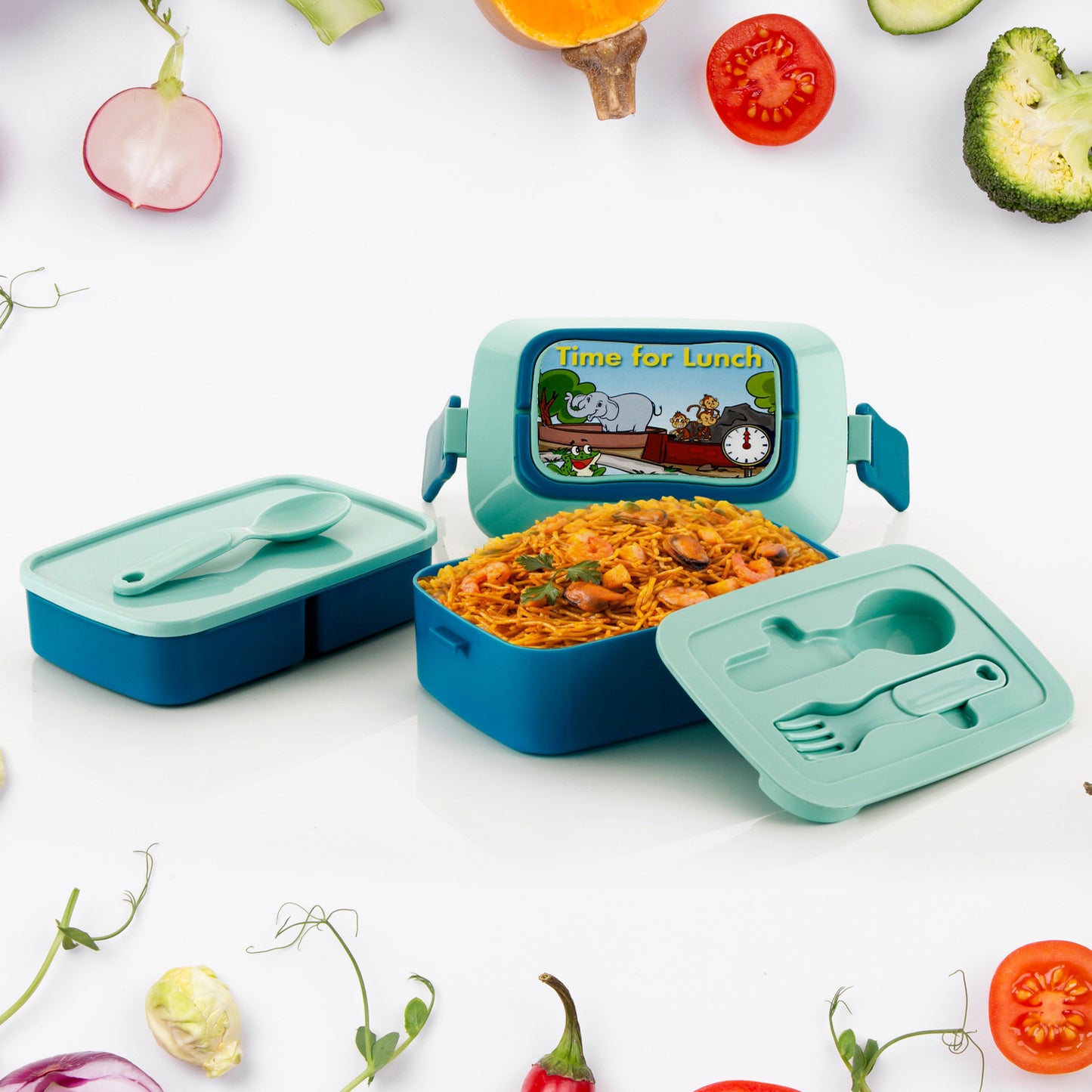 5621 Double Layer Lunch Box Stylish Lid Lunch Box With Fork Spoon Lunch Box For Children School Lunch Box