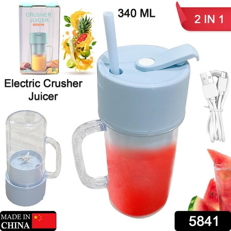 5841 2 In1 Portable Crusher Juicer With Handle Straw For Smoothie Sipper Usb Rechargeable (340 Ml) 6 Stainless Steel Blades Compact Juicer Mixer Juicer Portable Fresh Juice Blender Portable Electric Juicer ( 340 Ml )