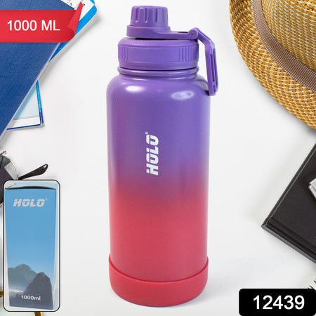 Two Tone Pink Stainless Steel Water Bottle Copper Coated Vacuum Insulation Powder Coated Secure Grip Leakproof Easy Pour Cap (1000ml)