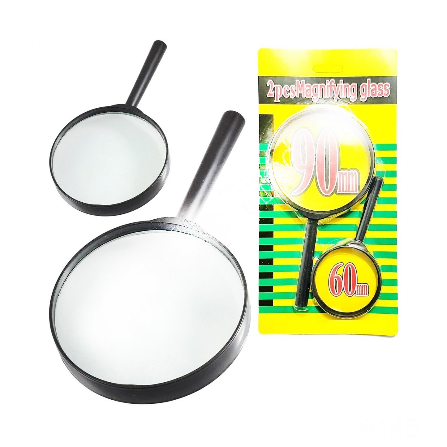 9145 Magnifying Glass Lens - Reading Aid Made Of Glass - Real Glass Magnifying Glass That Can Be Used On Both Sides - Glass Breakage-proof Magnifying Glass Protect Eyes 90mm 60mm (2pc Set)