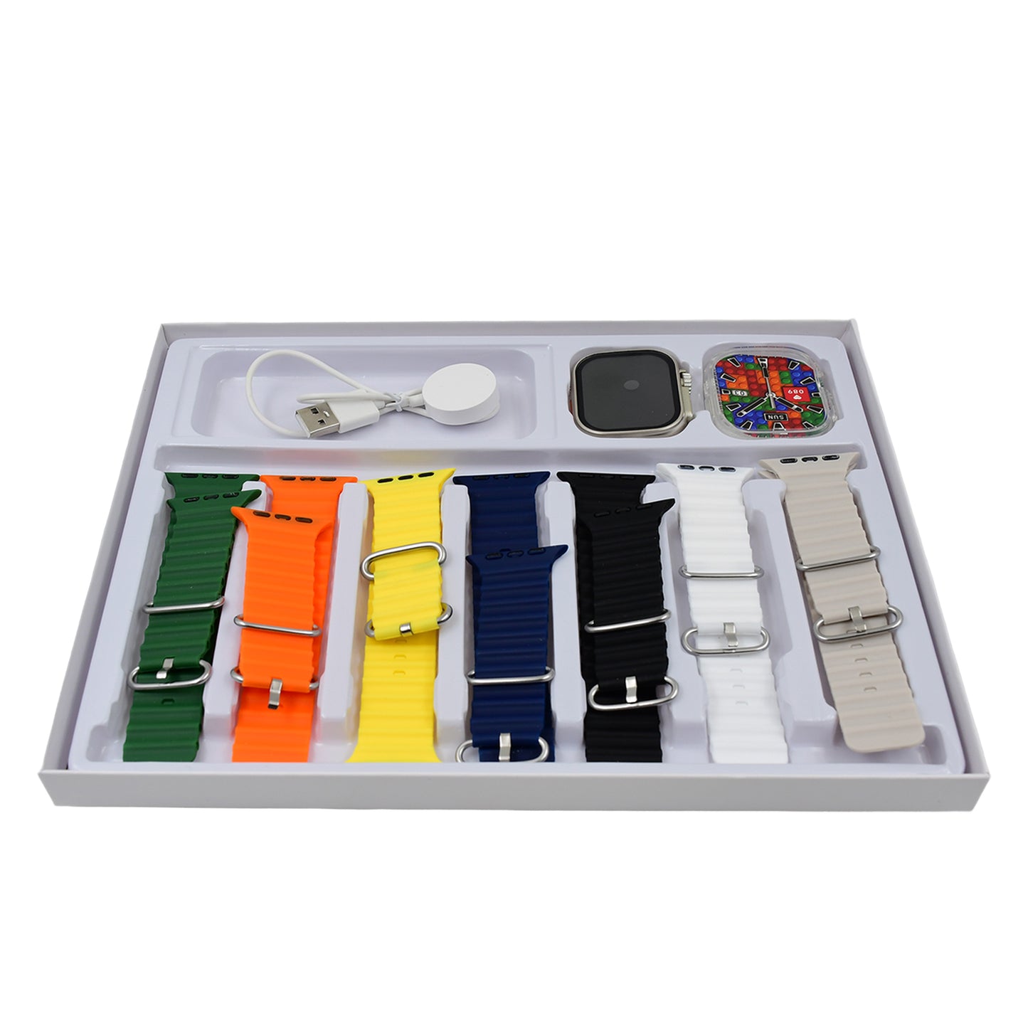 7 In 1 Ultra Smart Watch Combo With Seven Classic Straps Transparent Screen Guard (1 Set Mix Color)