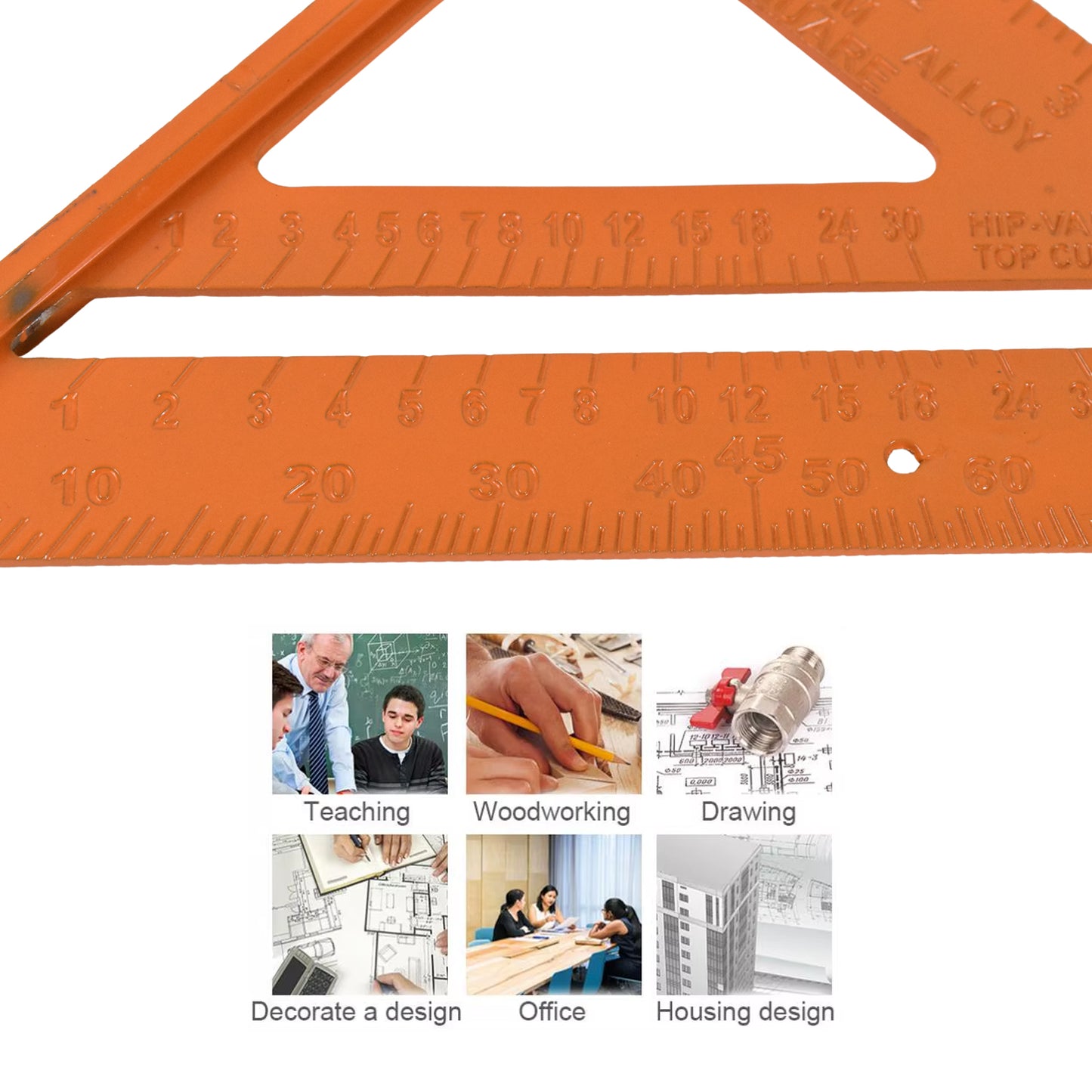 Double Side Scale Triangle Ruler Measurement Hand Tool (1 Pc Orange)