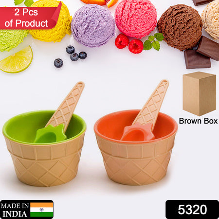 5320 Ice-cream Waffle Spoon Bowel Cup Set Premium Ice Cream Set Ice-cream Bowel With Spoon 2pc Couple Bowl Set