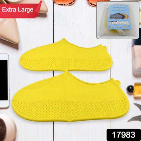 17983 Non-slip Silicone Rain Reusable Anti Skid Waterproof Fordable Boot Shoe Cover (Extra Large Size (Xl) 1 Pair Yellow)