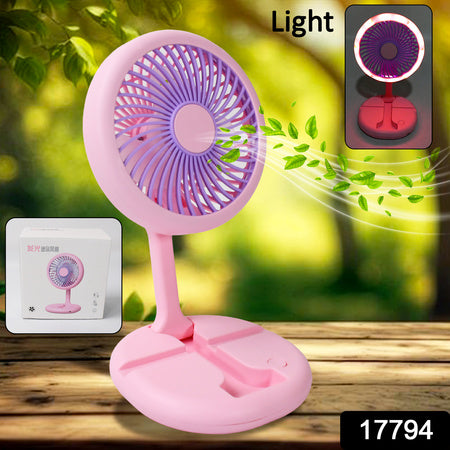 17794 Usb Rechargeable Portable Fan With Led Light Heavy Duty Foldable Fan With Charging Port Home Outdoor Temple
