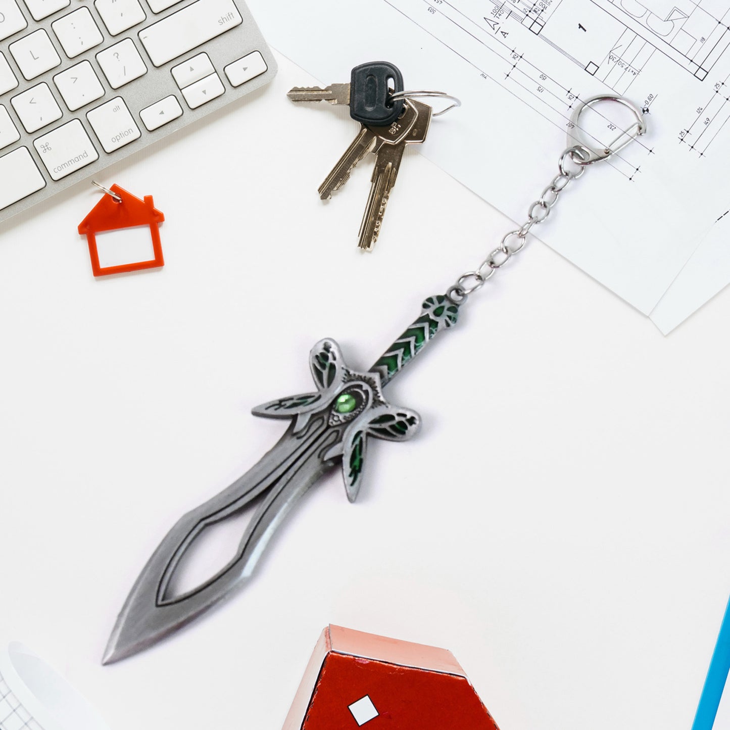 Metal Sword Shape Keychain - Durable Stylish Accessory (1 Pc)