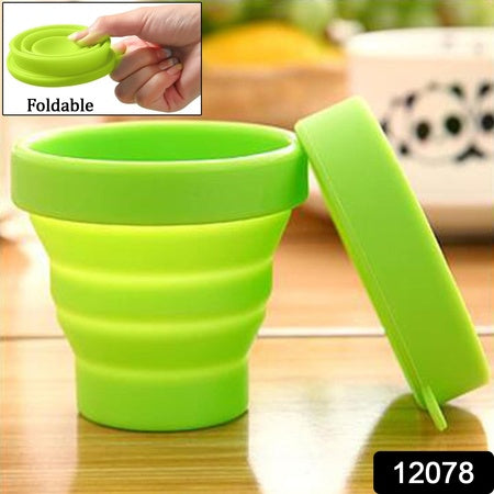 Round Silicone Foldable Glass Cup Foldable Travel Mug With Lid (1 Pc)