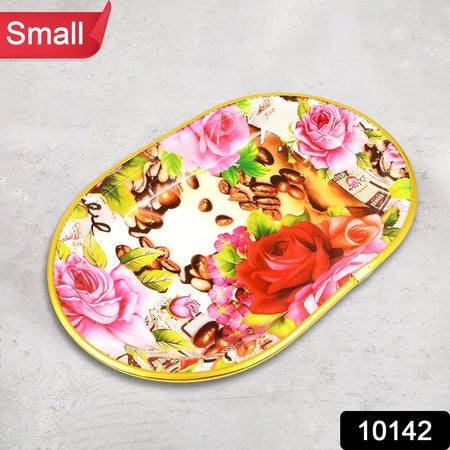 Small Plastic Flower Printed Design Serving Tray (1 Pc 27 X 18 Cm)