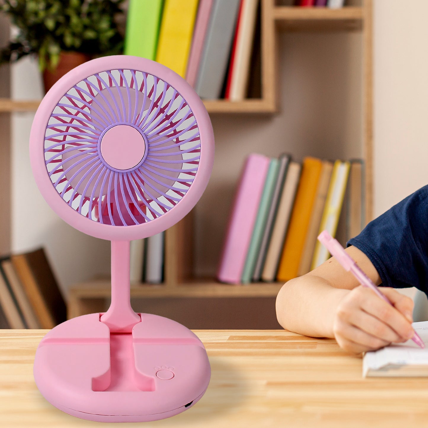 17794 Usb Rechargeable Portable Fan With Led Light Heavy Duty Foldable Fan With Charging Port Home Outdoor Temple