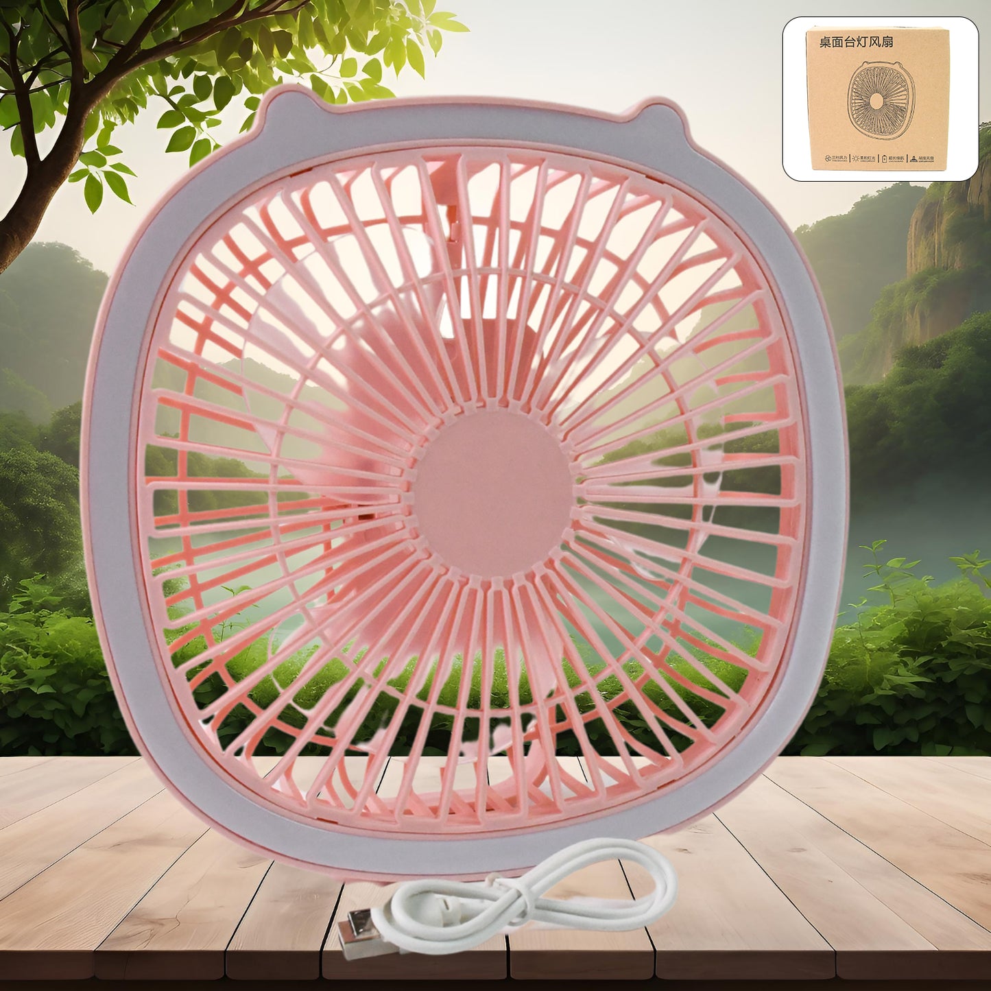 Usb Portable Mini Desk Fan With Light Color Box (1 Pc)