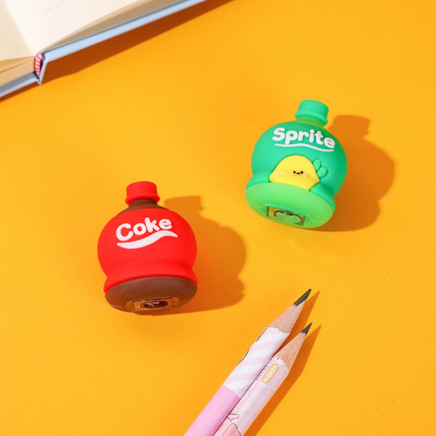 2-in-1 3d Cold Drink Bottle Shape Rubber Pencil Sharpener And Eraser Set Stationery For Kids School Boys Girls Birthday Return Gifts (24 Pcs Set 1 Pc )