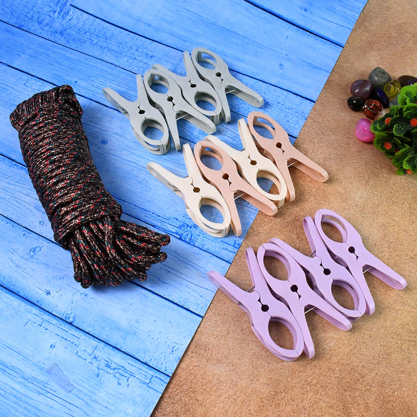 Cloth Drying Rope With Clips Convenient And Durable Hanging Solution (12 Pc)