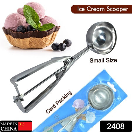 2408 Ice Cream Serving Scoop Stainless Steel Premium Quality Ice Cream Serving Spoon Scooper With Trigger Release ( Small )