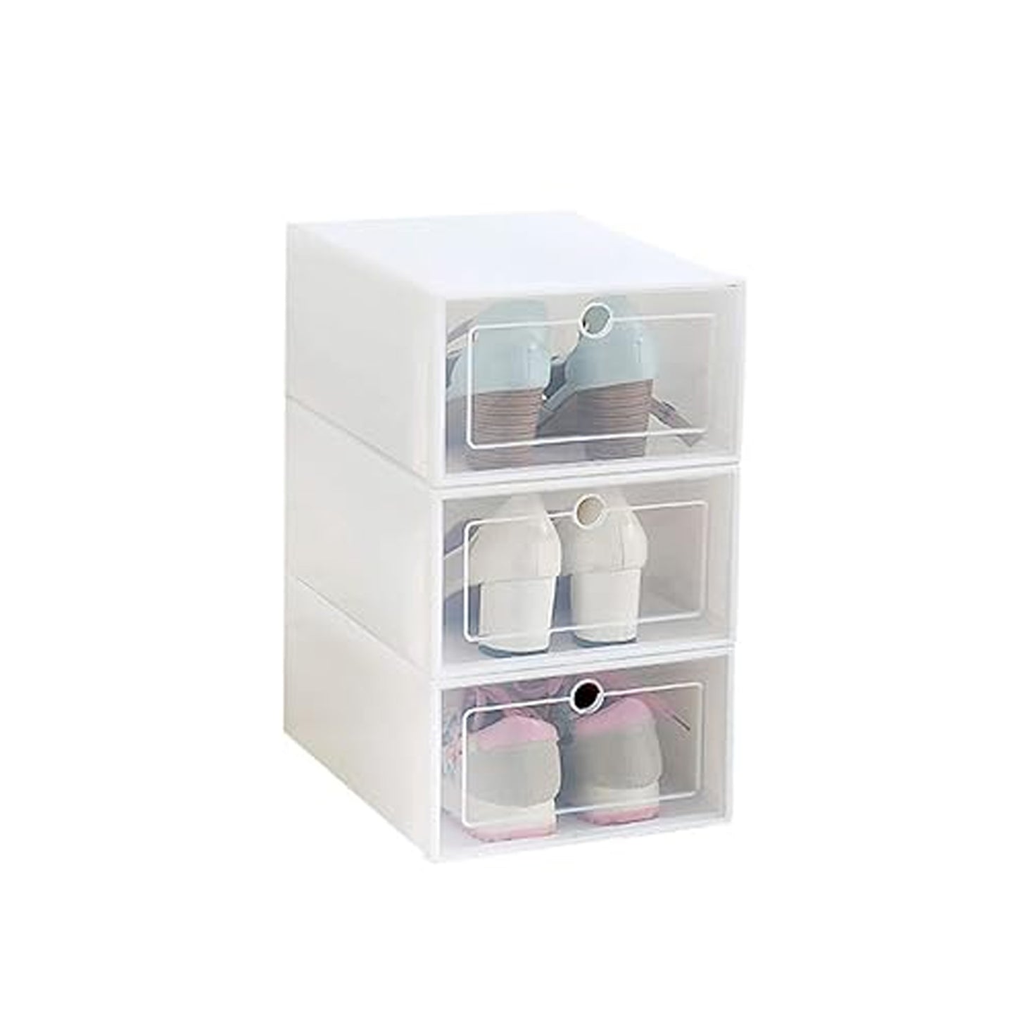 3 Layer Transparent Shoes Storage Box Plastic Stackable Shoe Storage (1 Set  3 Layer)