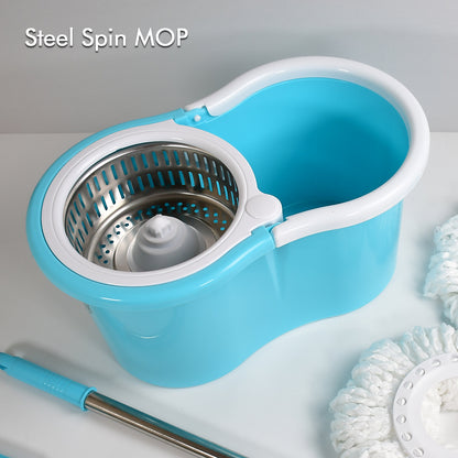 8714 Rapid Steel Spinner Bucket Mop 360 Degree Self Spin Wringing With 2 Absorbers For Home And Office Floor Cleaning Mops Set