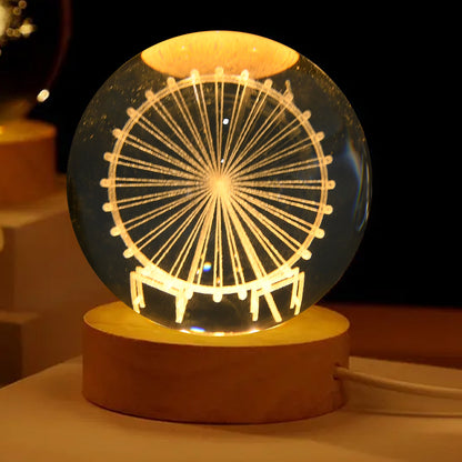 Mela Crystal Ball Night Light Glass Ball Night Lamp With Wood Base