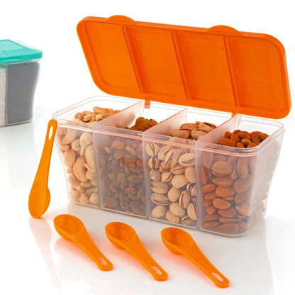 5578 Kitchen Multipurpose Air-tight 4 Sections Storage Containers  Pickle (Achar) Jar With 4 Spoon For Each Section (1 Pc  Mix Color)